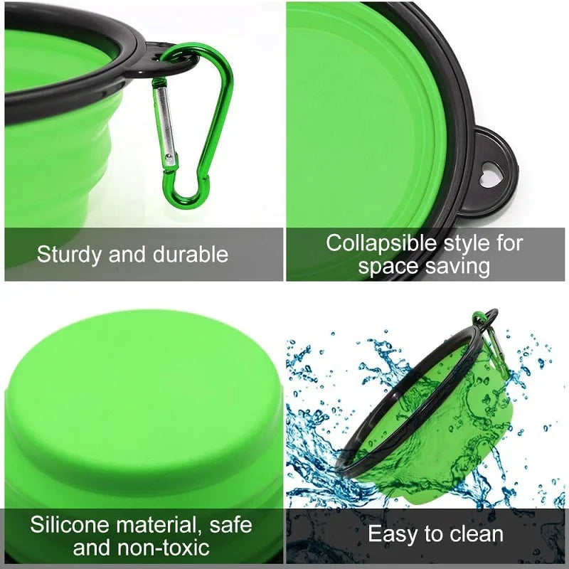 Folding Silicone Pet Feeder Bowl – 2-in-1 Travel Food & Water Dispenser for Dogs & Cats