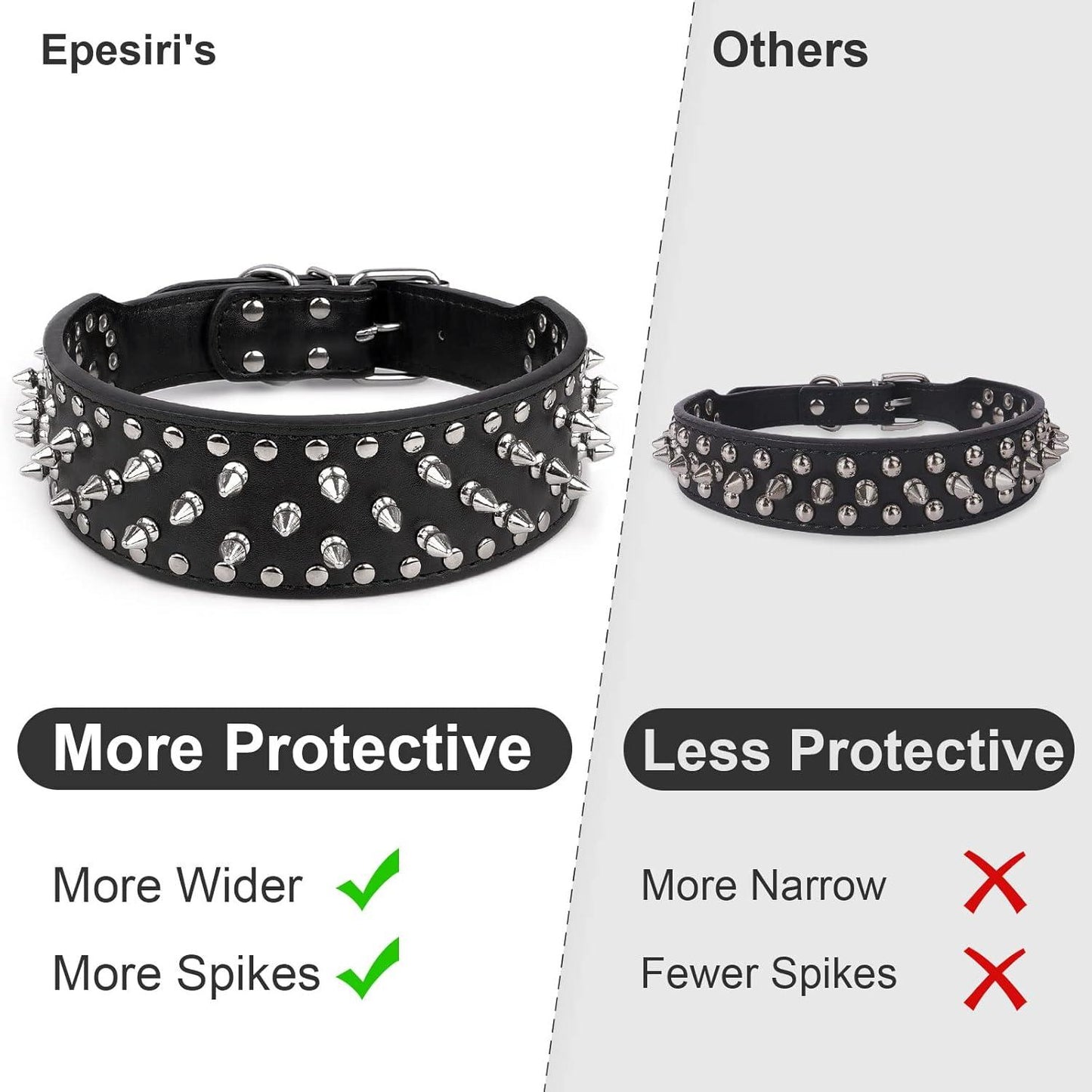 Adjustable Wide Spiked Dog Collar, Mushroom Rivet PU Leather Cat Dog Collars, Durable Spike Studded Pet Collar for Small Medium Large Breed, Pitbull Mastiff Bulldog Pugs Husky Rottweiler Black