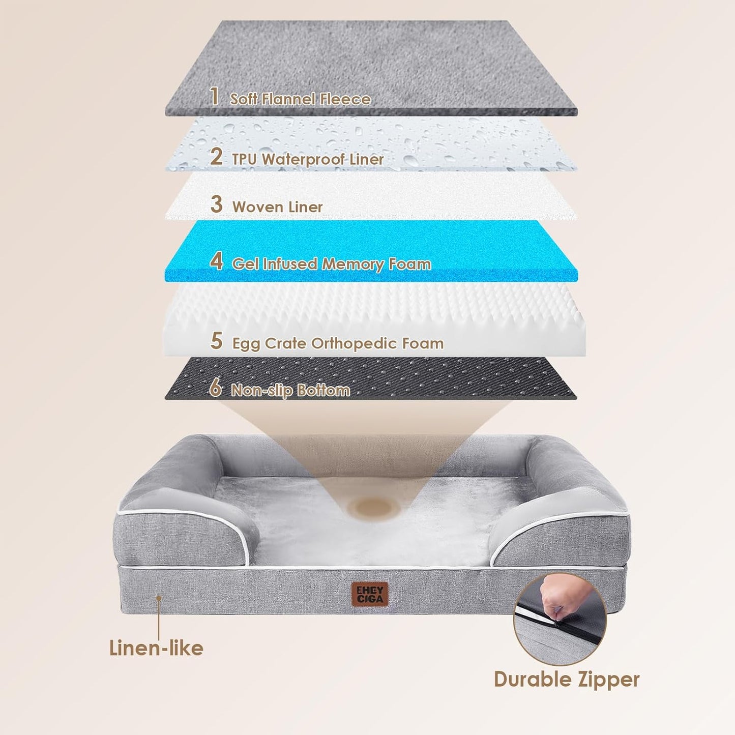 Orthopedic Dog Bed for Extra Large Dogs – 44"x32" Waterproof Memory Foam Bed with Sides and Washable Cover (Grey)