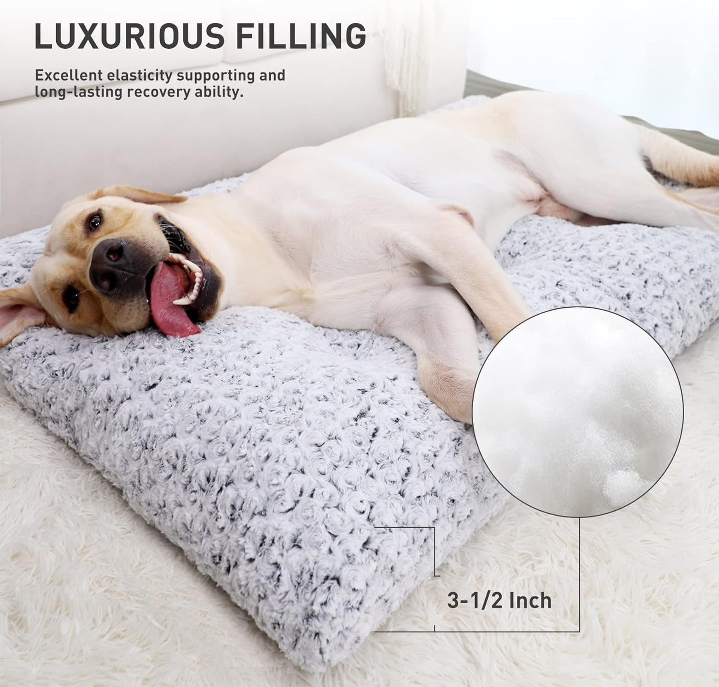 Deluxe Washable Dog Bed – Plush Crate & Kennel Mat with Anti-Slip Base (35" x 23", Gray)