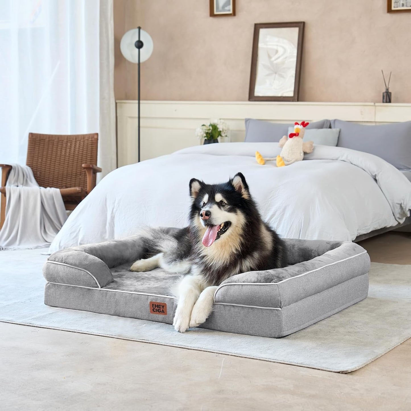 Orthopedic Dog Bed for Extra Large Dogs – 44"x32" Waterproof Memory Foam Bed with Sides and Washable Cover (Grey)