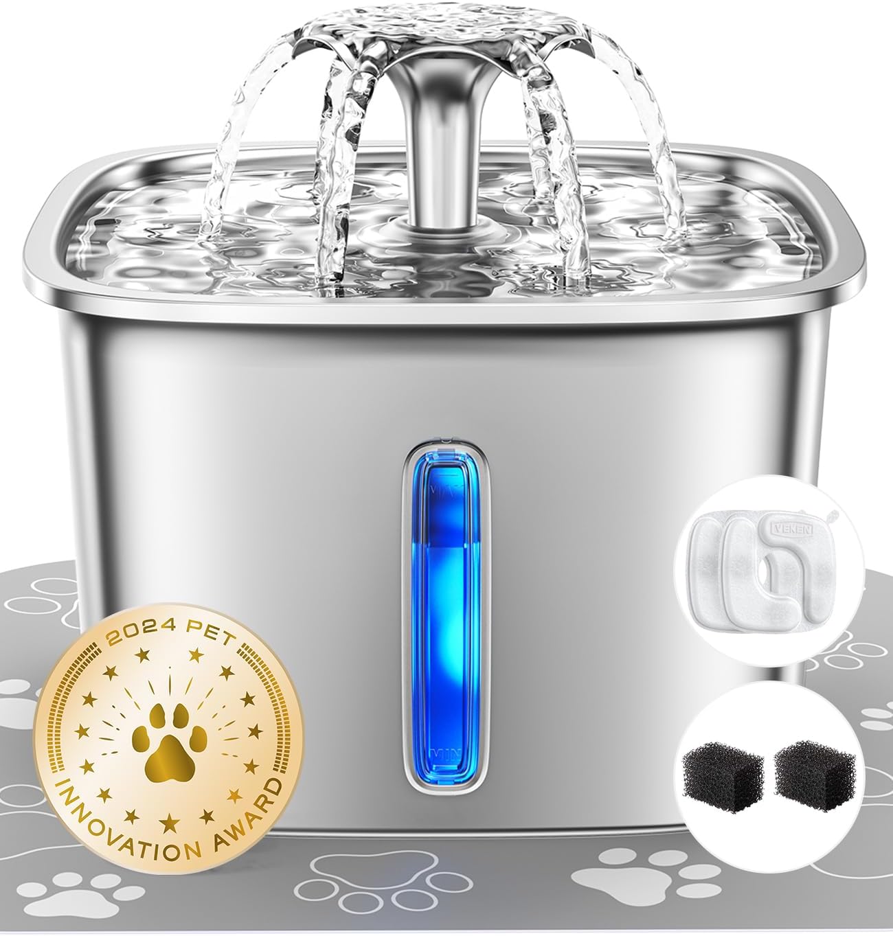 Award-Winning Stainless Steel Pet Water Fountain – 95Oz Automatic Dispenser for Cats & Dogs