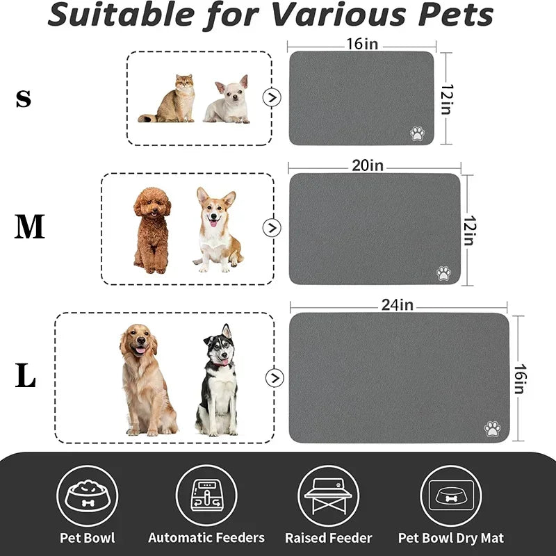 Absorbent Pet Feeding Mat for Dogs & Cats – Quick-Dry, Easy to Clean, Non-Slip Design