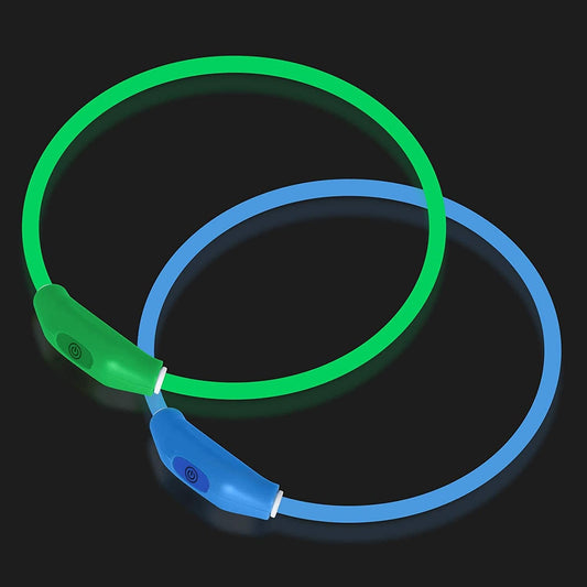 2-Pack LED Dog Collar, Light up Dog Collars,Rechargeable Dog Lights for Night Walking，Universal, Reusable Safety Necklace for Small Medium Large Dogs Green&Blue