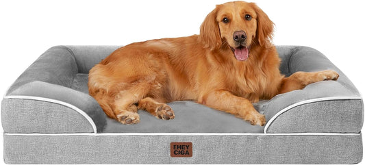 Orthopedic Dog Bed for Extra Large Dogs – 44"x32" Waterproof Memory Foam Bed with Sides and Washable Cover (Grey)