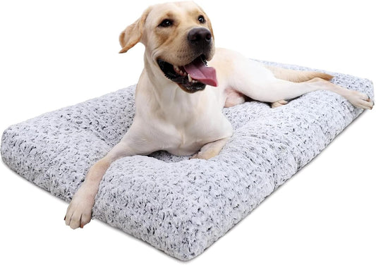 Deluxe Washable Dog Bed – Plush Crate & Kennel Mat with Anti-Slip Base (35" x 23", Gray)