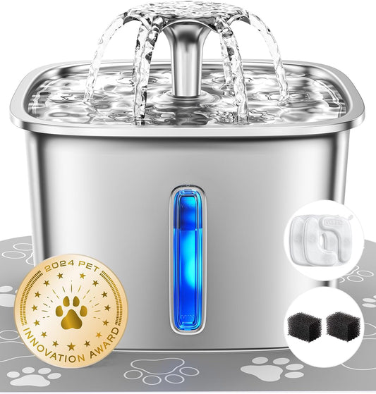 Award-Winning Stainless Steel Pet Water Fountain – 95Oz Automatic Dispenser for Cats & Dogs