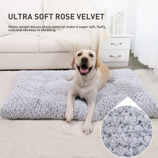 Deluxe Washable Dog Bed – Plush Crate & Kennel Mat with Anti-Slip Base (35" x 23", Gray)