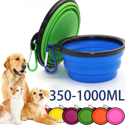 Folding Silicone Pet Feeder Bowl – 2-in-1 Travel Food & Water Dispenser for Dogs & Cats